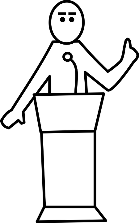 Ilustración de un orador en un podio.